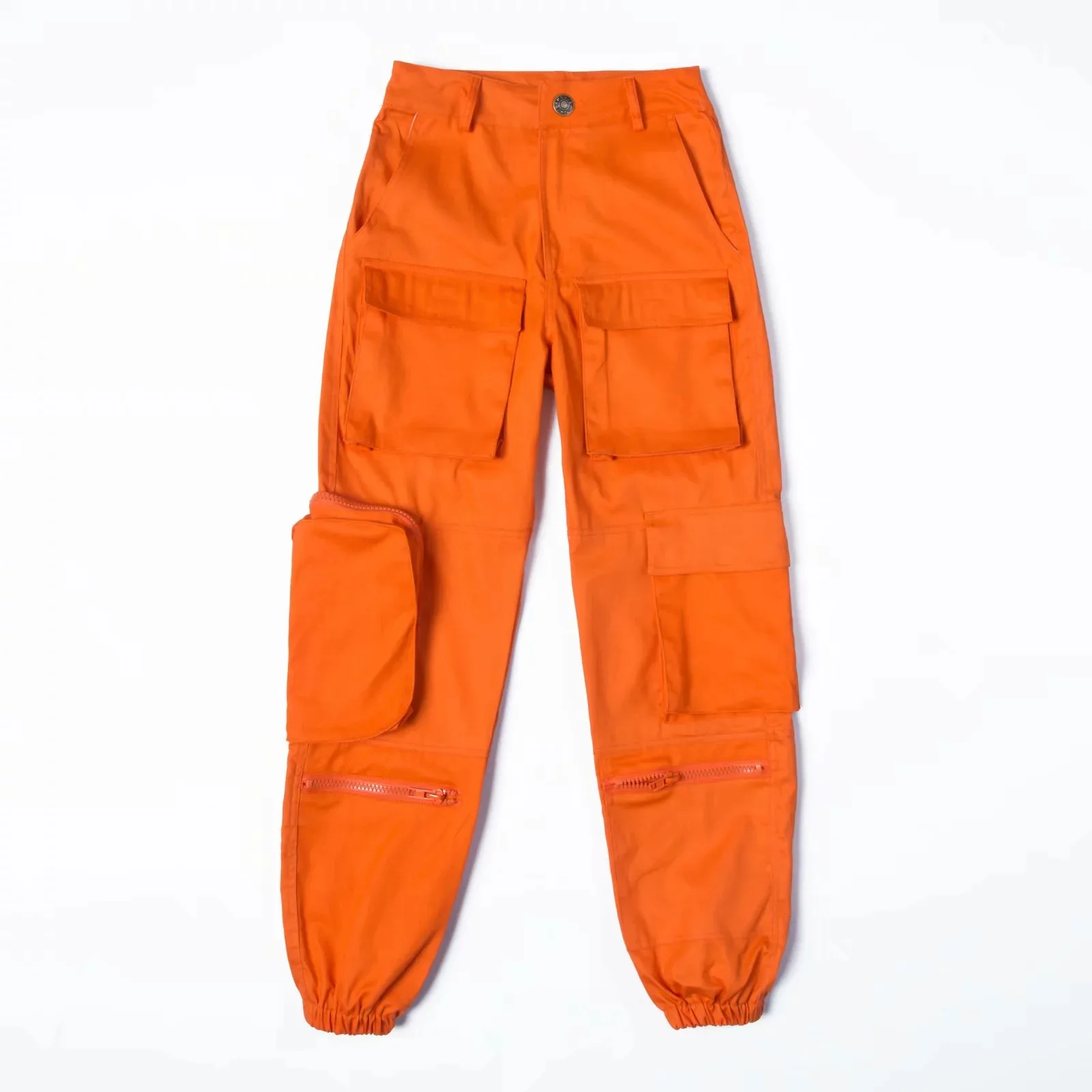 IKEBEL Real Skin Women Handsome Three Dimensional Multi Pocket BF Loose All Match  High Waist Leisure Foot Overalls