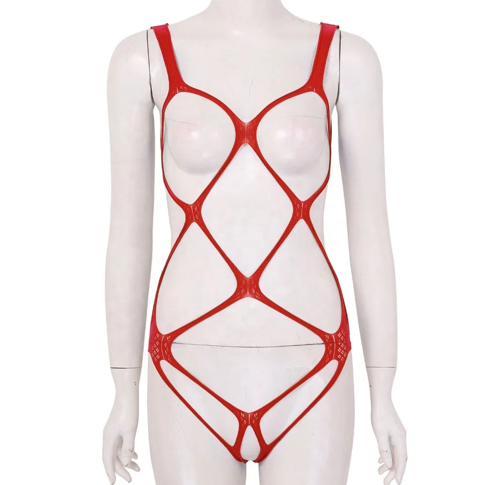 Womens Hollow Out Fishnet Babydoll Chemise Lingerie See-through Stretchy Mini Bodystocking  Lingerie