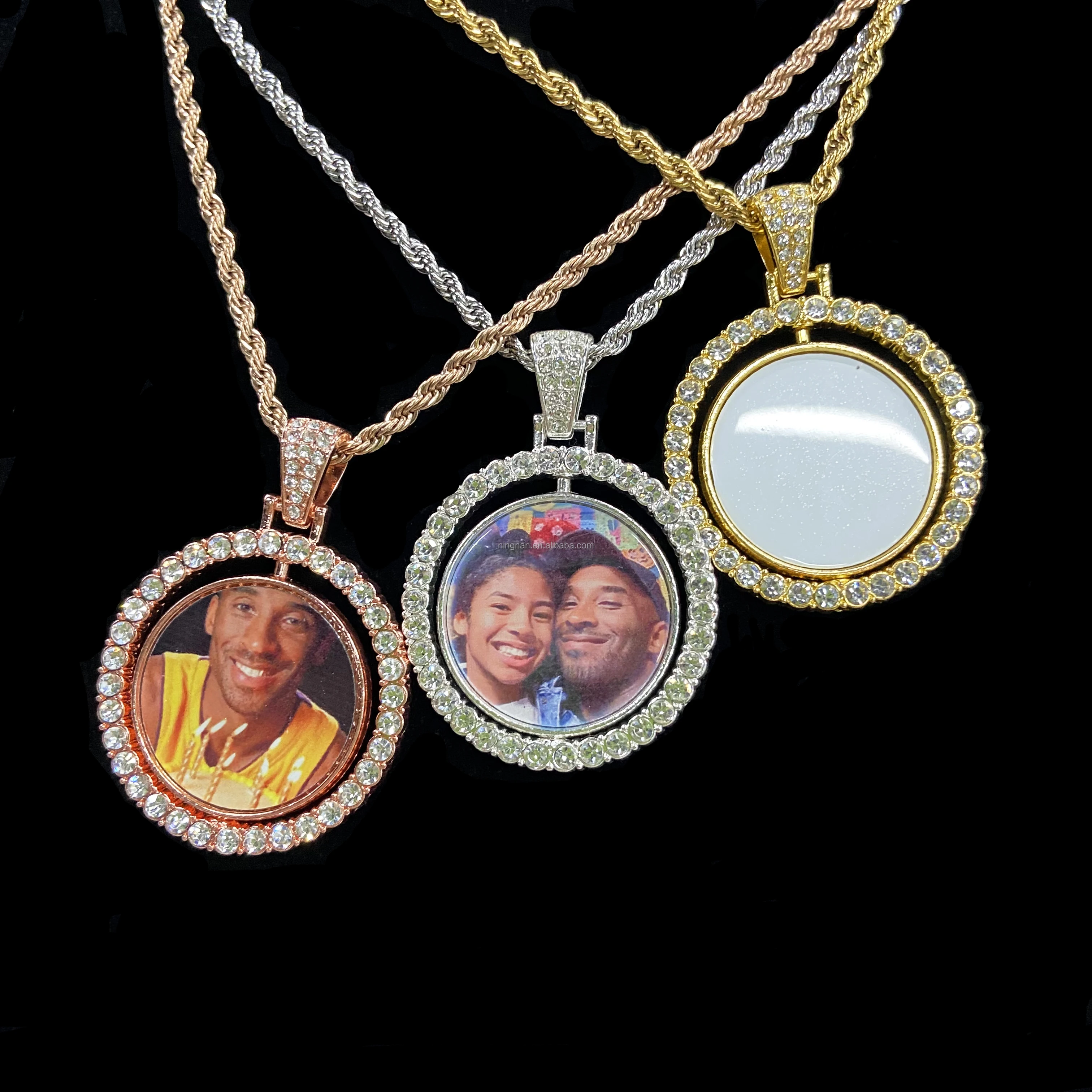 Customized Photo Jewelry High Quality Sublimation HipHop 360 Degree Rotatable Necklace