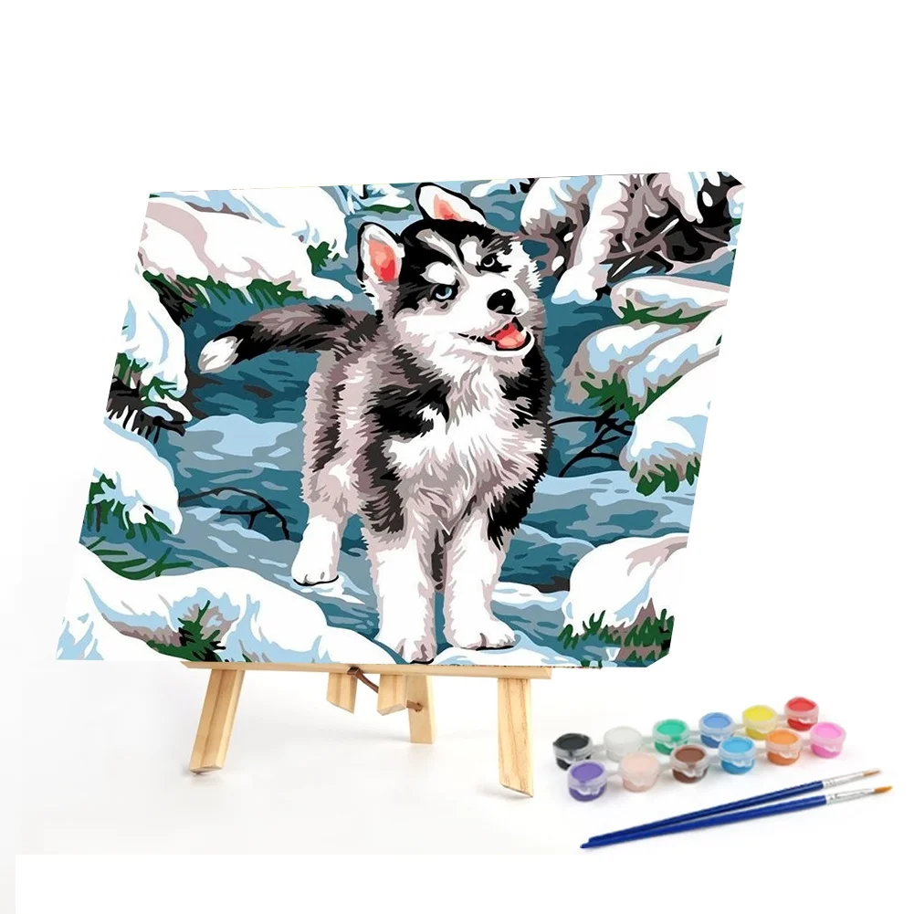 FIYO Diy Oil Dog Painting By Numbers with Frame for Adults Acrylic Paint Kits Pictures By Numbers for Bedroom