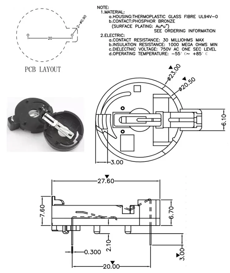 Lab Small PCB Mounting Coin Cell Holder with Low Price for Single Coin Cell Battery