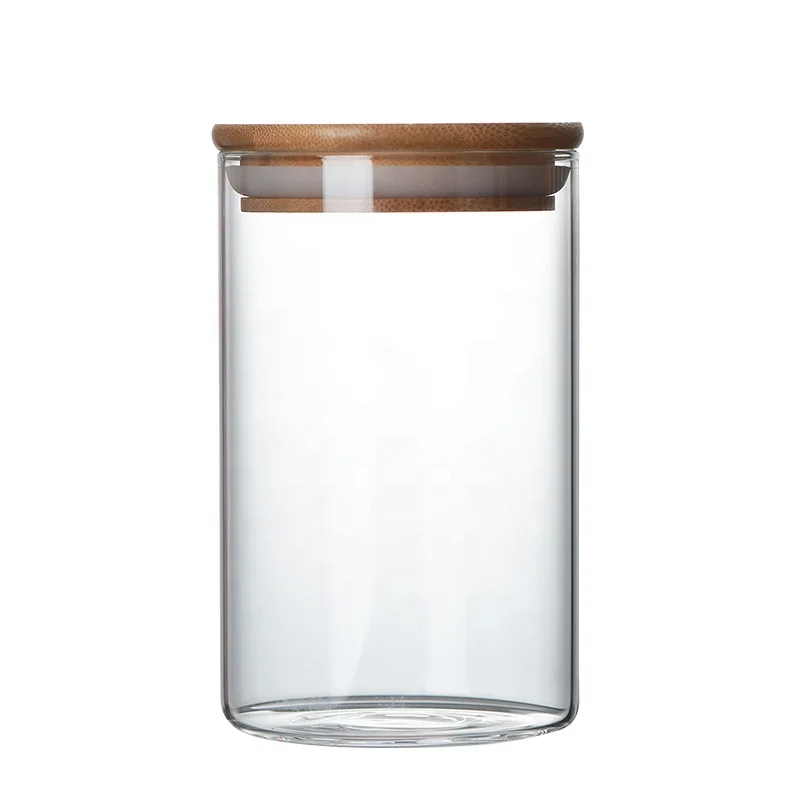 Glass spice jars new design spice bottle jar  unique clear spice jars with bamboo lid 500 ml