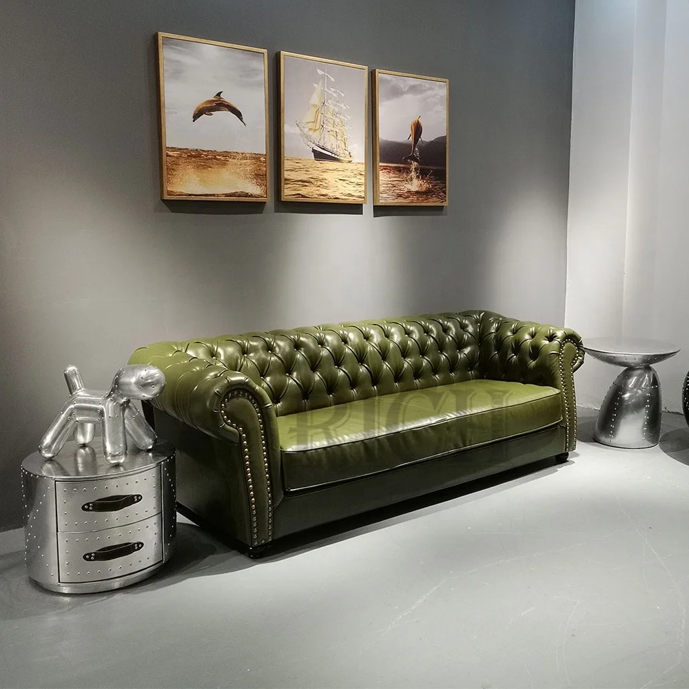 Комплект кожаных диванов chesterfield роскошный современный зеленый кожаный диван на продажу винтажный из искусственной кожи с глубокими