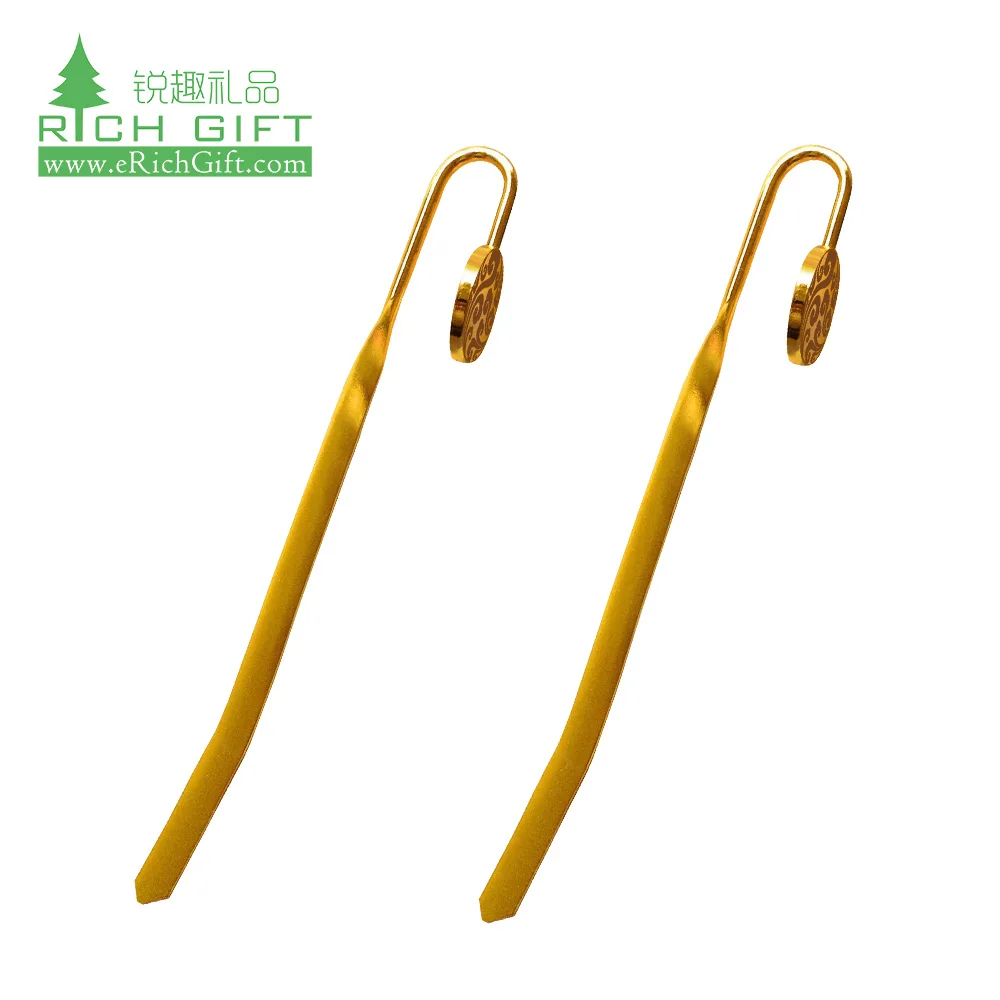 New design custom made laser cutting engraved metal bookmark for gifts gold etching bookmark metal logo