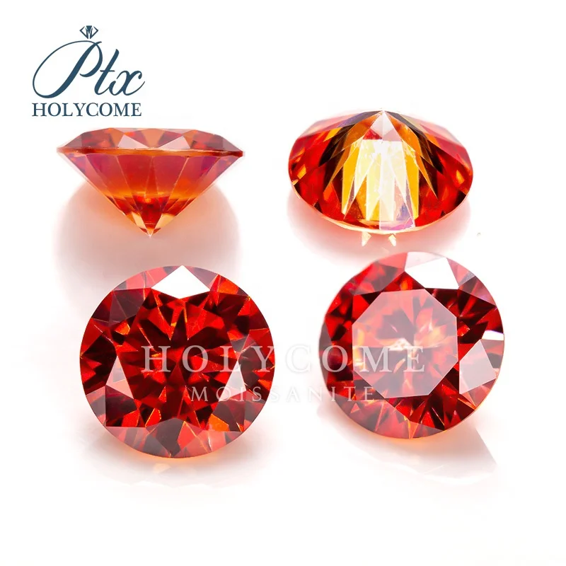 Manufacturer 3mm-10mm Red Round Cut Loose Gemstone Moissanite Stones Synthetic Diamond Stones Moissanite Holycome