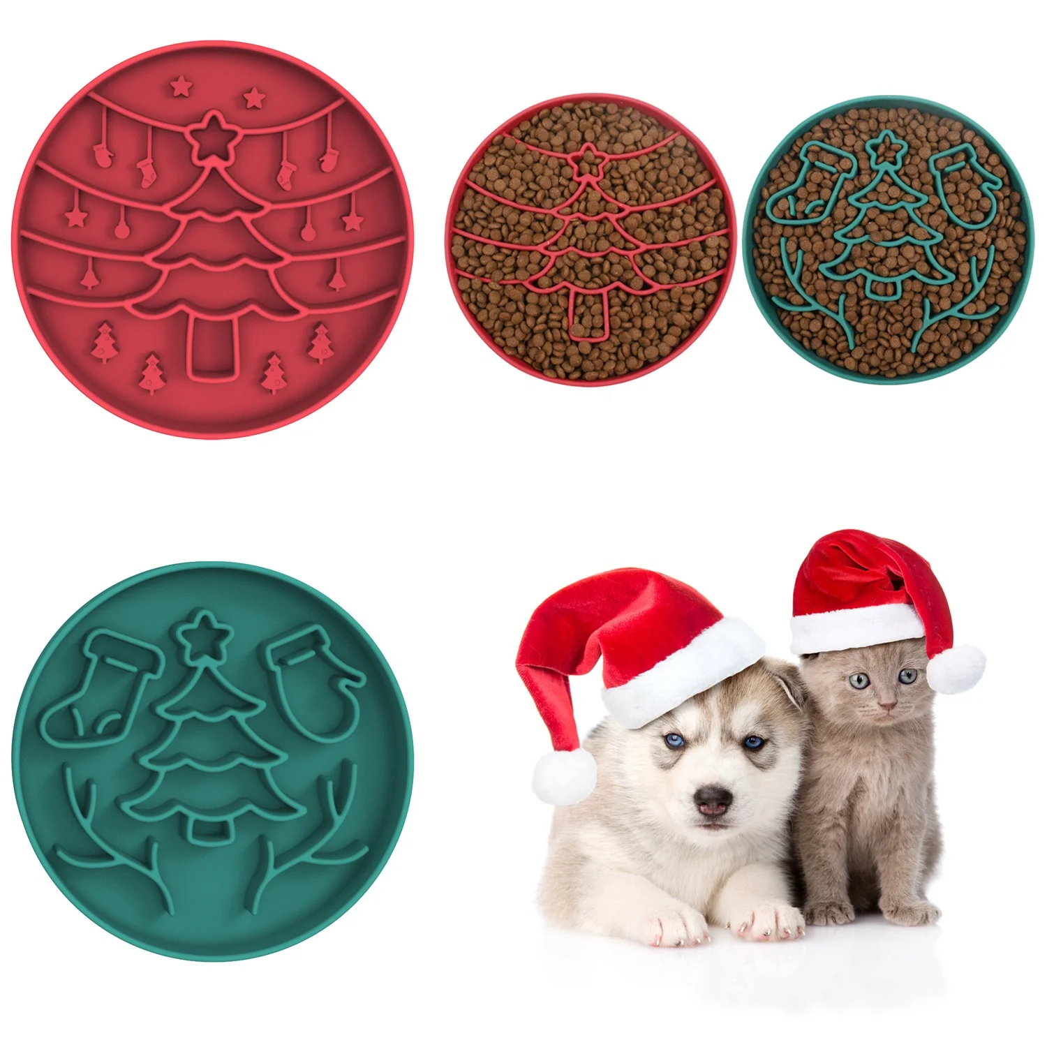Christmas Theme Slow Feeder Dog Bowls Rounded Pet Bowls Silicone Maze Food Suction Bowl Feeders Dog Puzzle Lick Mat