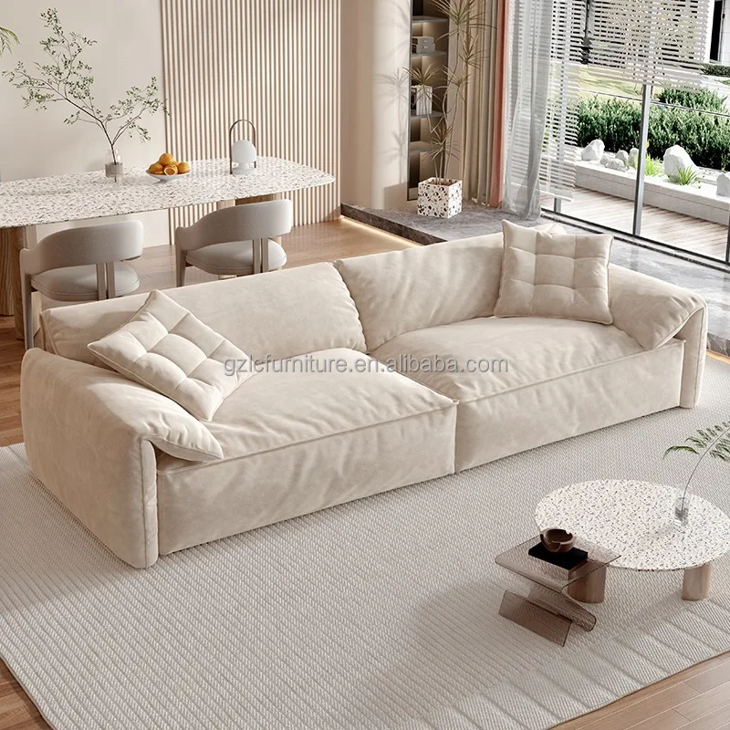 Italian 3-Seater Living Room Sofa Set Simple Style Brushed Fabric Couch with Latex Sponges for Hotels-Manufacturer Direct Sale