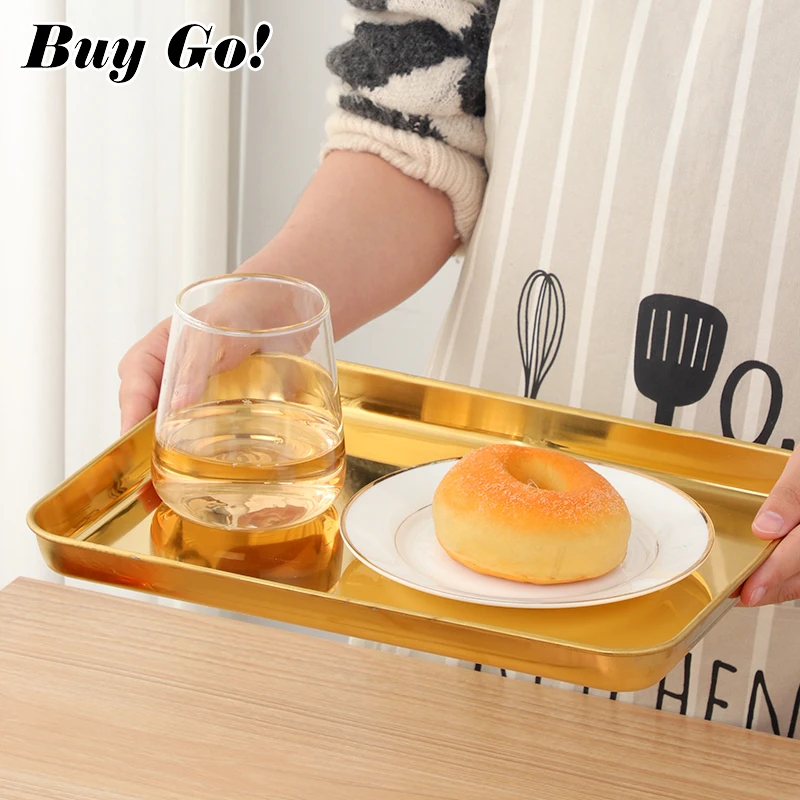 Wholesale Custom Logo Rectangle Metal Rolling Tray Mirror Gold Stainless Steel Serving Tray
