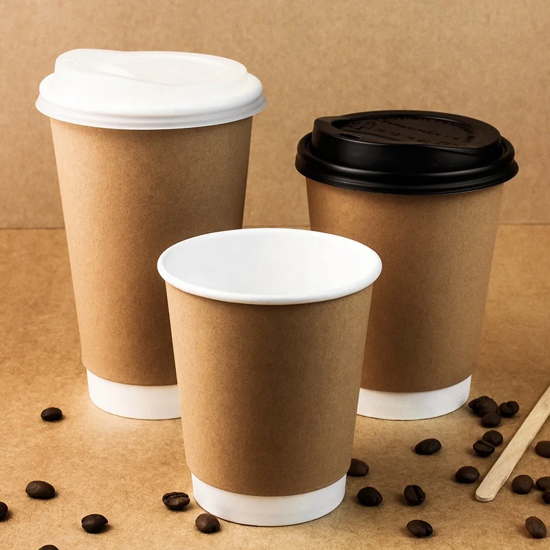 8oz 12oz 16oz Custom Logo Disposable Hollow Wall Paper Coffee Cups with Lids