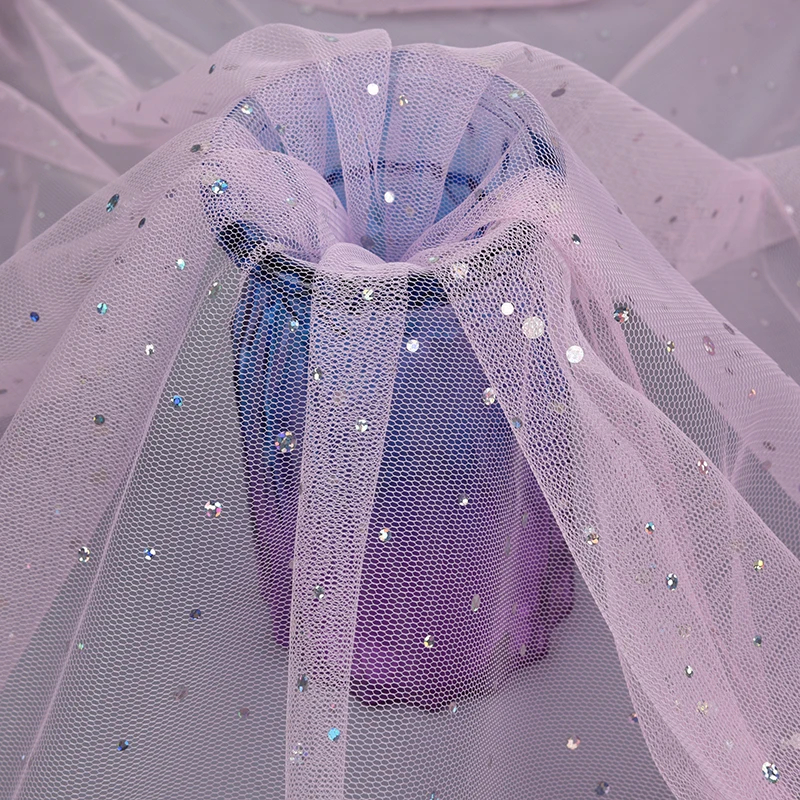 baby pink tulle stamping mesh fabric sequin tulle fabric sequin fabric for princess skirt