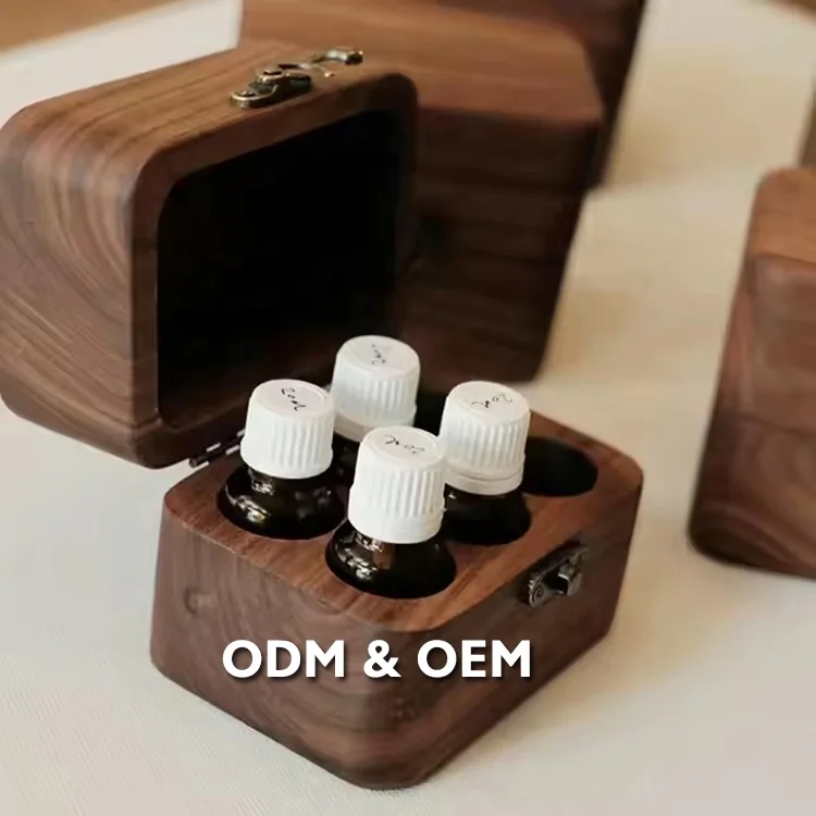 Customized Printing Logo Round Wooden Craft Jewelry Essential Oil Packaging Box With Lid