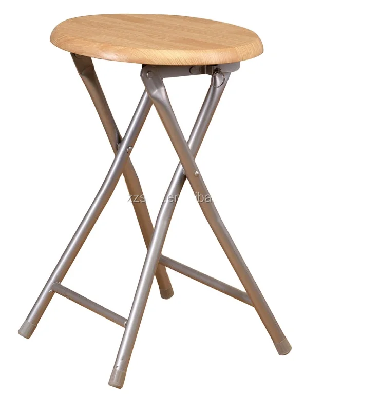 Zhangzhou factory wood folding stools with metal legs wholesale