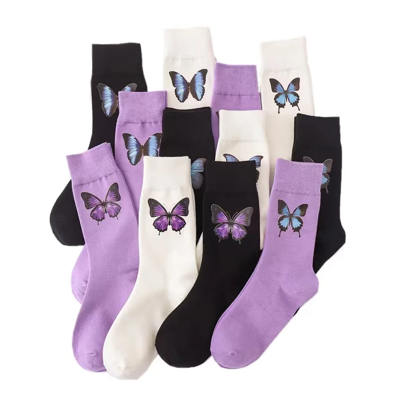 High quality wholesale cotton 3D printing socks custom pattern butterfly print sublimation socks