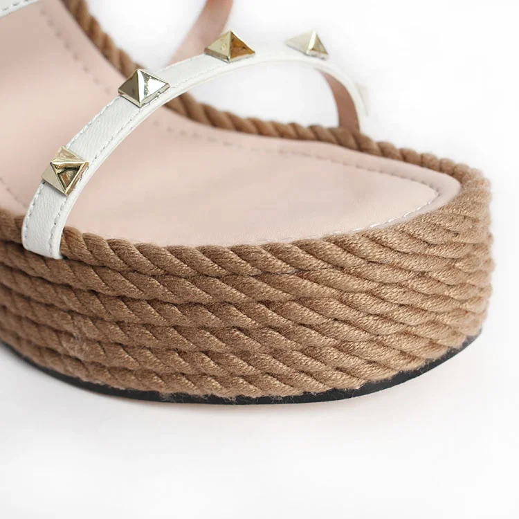 
Custom Fashion Sandal Shoes Sexy High Heel Women Shoes Rivet Studded Strap platform Sandal Jute Wedge Shoes for Ladies 