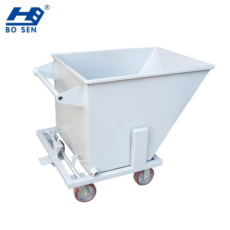 New Style Dark Blue Industrial Heavy Duty Iron Chip Trolley Dump Reversible Garbage Truck Waste Seld Tipping Bins