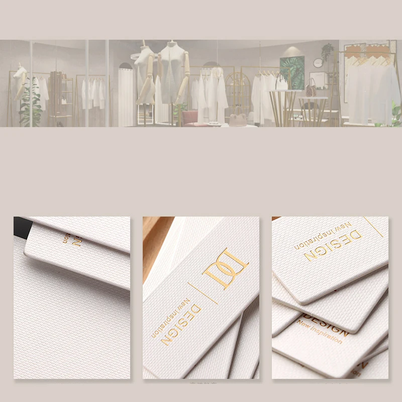 Custom Printing Brand Name Logo Clothing Out Swing Garment Labels Die Cut Hang Tag Embossed Paper Hangtags