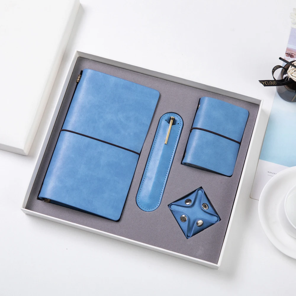 Factory Supplier 4 Pcs Set Journal Notebooks Customizable Leather Promotional Executive Pens Luxury Vip Notebook Gift Set