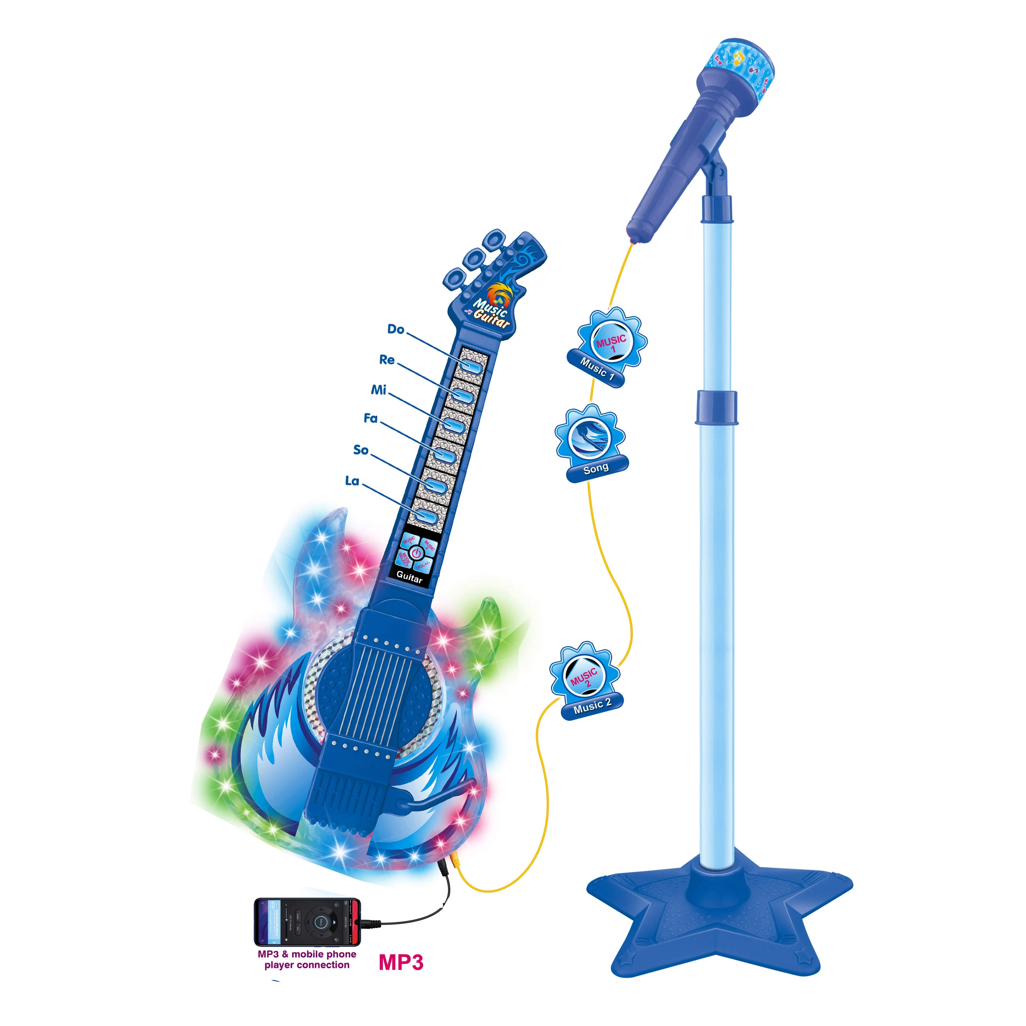 KK New Musical Guitar Microphone Play Sets Connect with MP3,Singing Karaoke Educational Toys Electronic Guitar,Musical Boy Toys