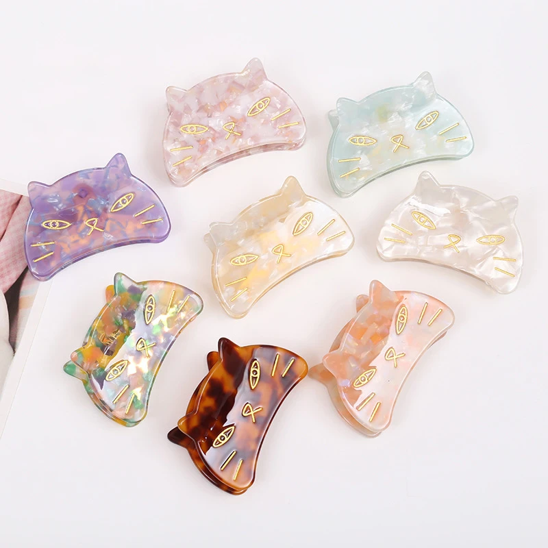 New Style Cute Cat Hair Clip Cellulose Acetate Hair Claw For Girls Factory Wholesale