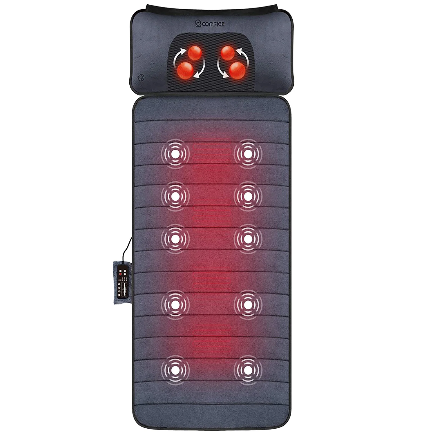 Comfier Massage Mat, Full Body Heating Massage Pad with Movable Shiatsu Neck Massage Pillow, 10 Vibrating Motors & 4 Heating Pad