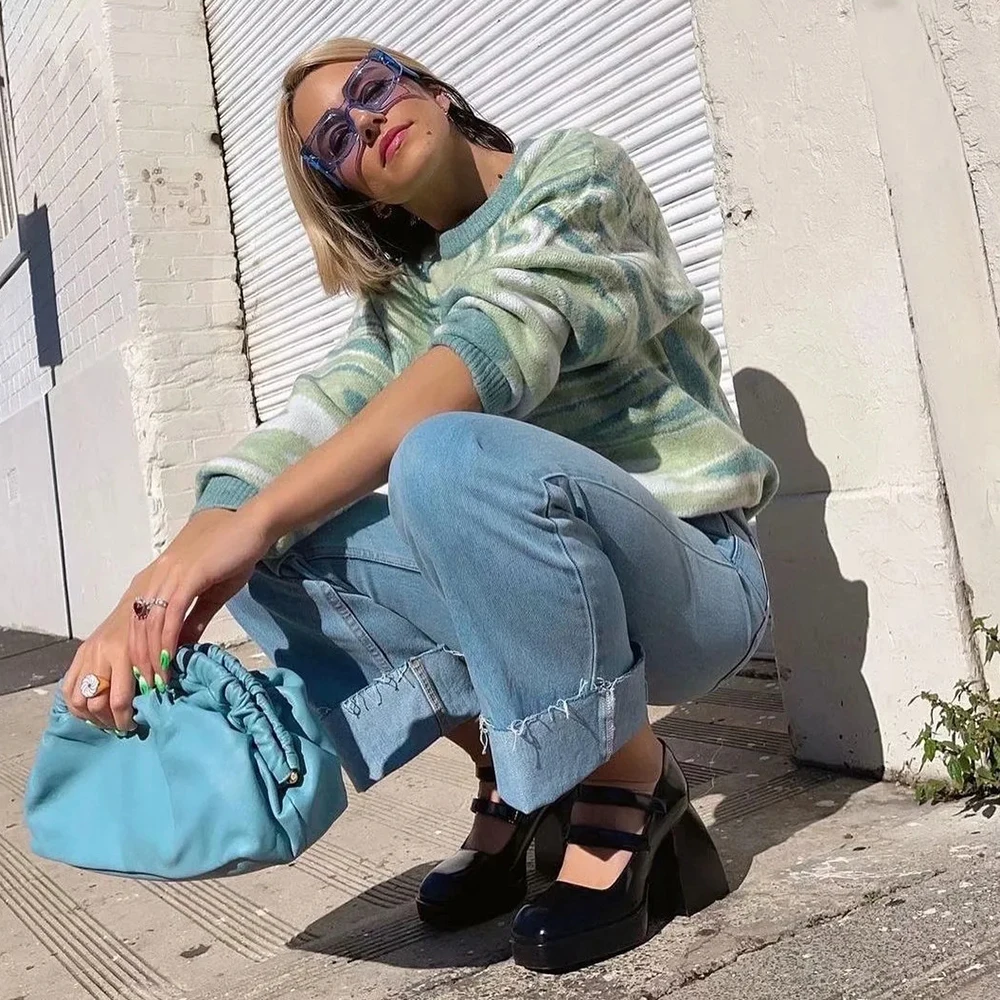 RTS Wholesale Wholesale Custom Sweater Fashion Women Lady Long-sleeve Pattern sweater Knitted Loose Round Neck Sweater for Women