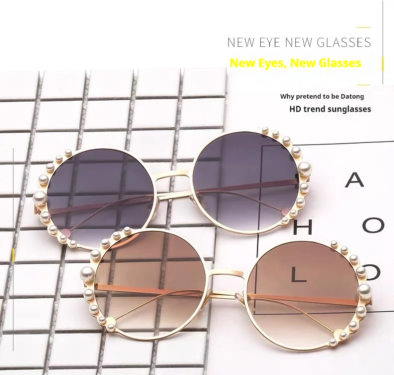Metallic round frame Ocean lenses Pearl Sun glasses Multi-color fashion design Luxury Women sunglasses Luxury glasses