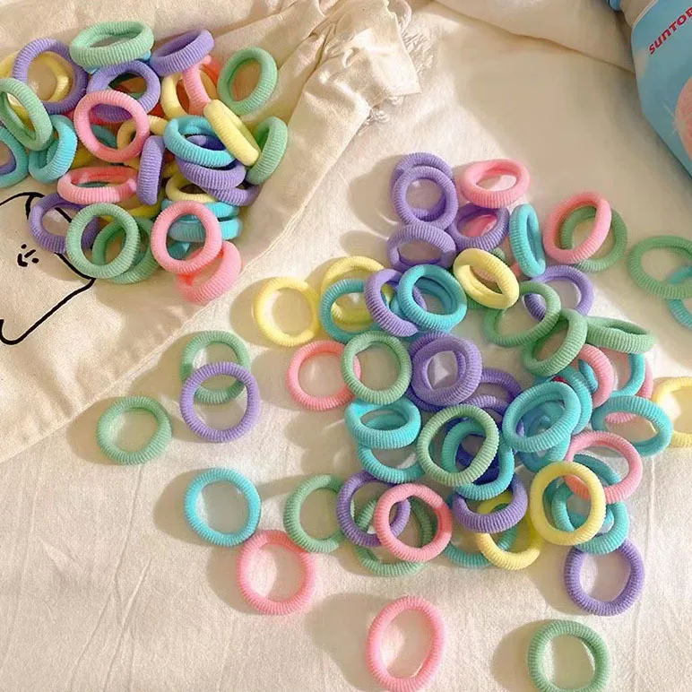 50Pcs/set Nylon High Stretch Rubber Band Hair Ties Candy Color Hair Band for Kid Girls
