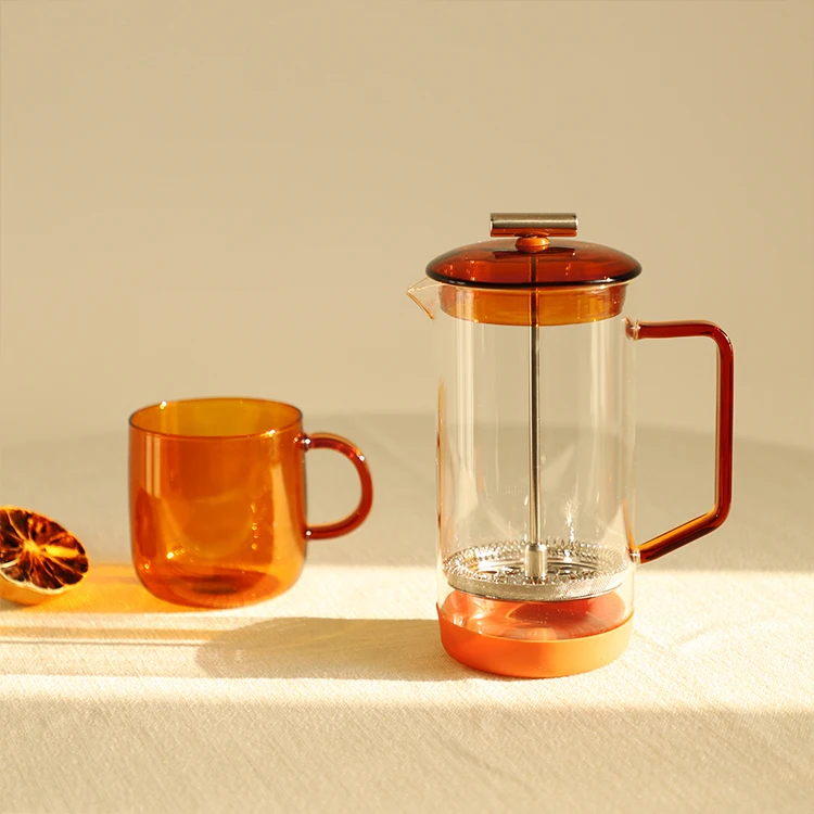 French Press Coffee Tea Brewer Pot Maker Kettle Heat-resistant Stainless Steel Borosilicate Glass Plunger Coffee Pot With Scale