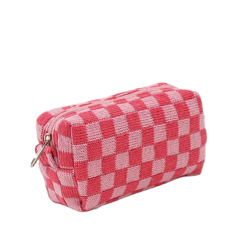 Wholesale Plaid Zipper Makeup Pouch Fabric Women Makeup Organizer Zipper Beauty Pouch Wrist Make Up Pouch Toiletry Case canvas b