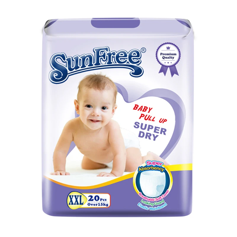 Unisoft sunfree brand wholesale soft care natural  disposable baby pants diaper manufacturer in China
