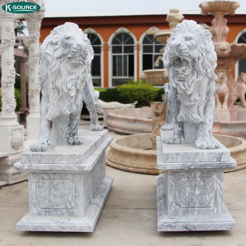 Outdoor Garden decoration hand carved marble Large marble statue of A pair of lions