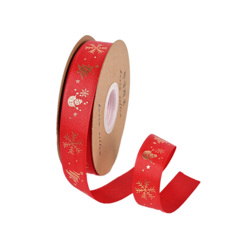 Christmas decoration polyester stain ribbon logo printed wholesale box packing stain ribbon