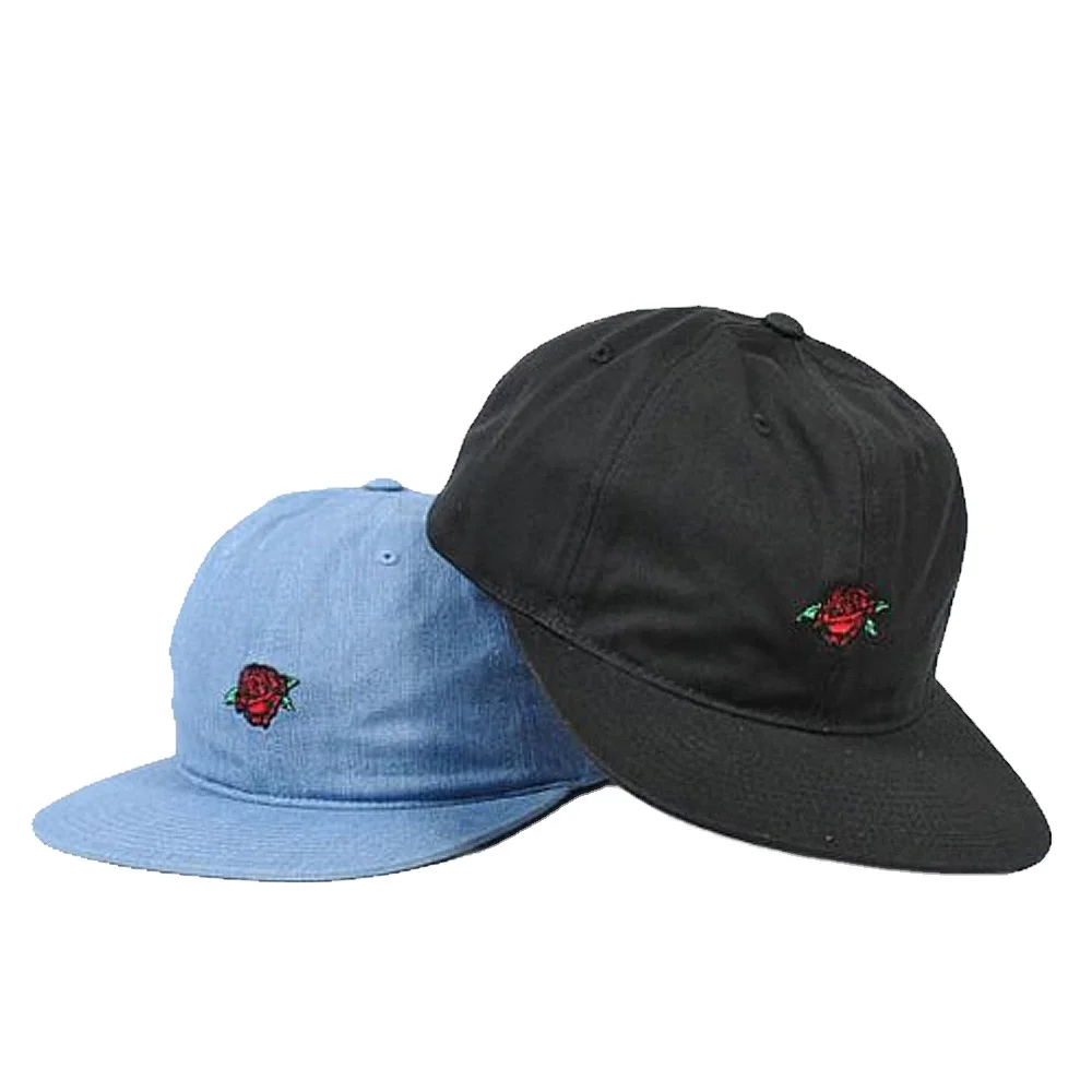 Custom floppy flat brim 5 Panel Dad Hat Embroidery Rose Unstructured Snapback Hats Cap For Sale