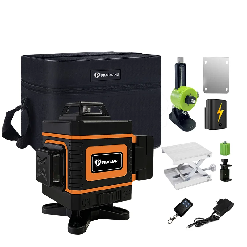 Pracmanu 16 Lines 4D Laser Level Green Lines Self-Leveling Horizontal and Vertical Powerful Green Beams Laser Level