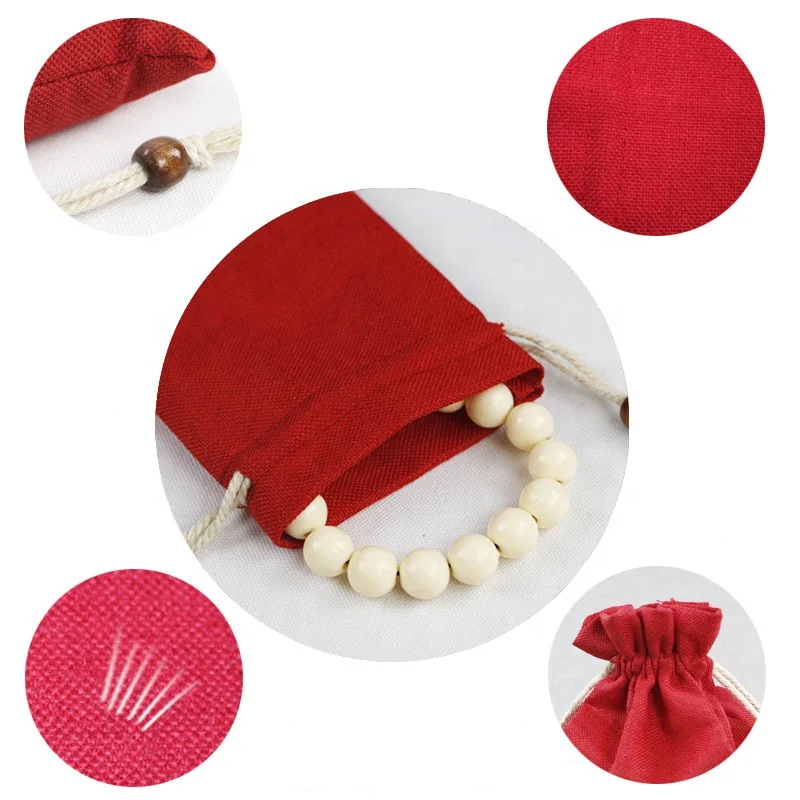Multi-colors Reusable Jewelry Small Jute Burlap Pouch Drawstring Linen Bag