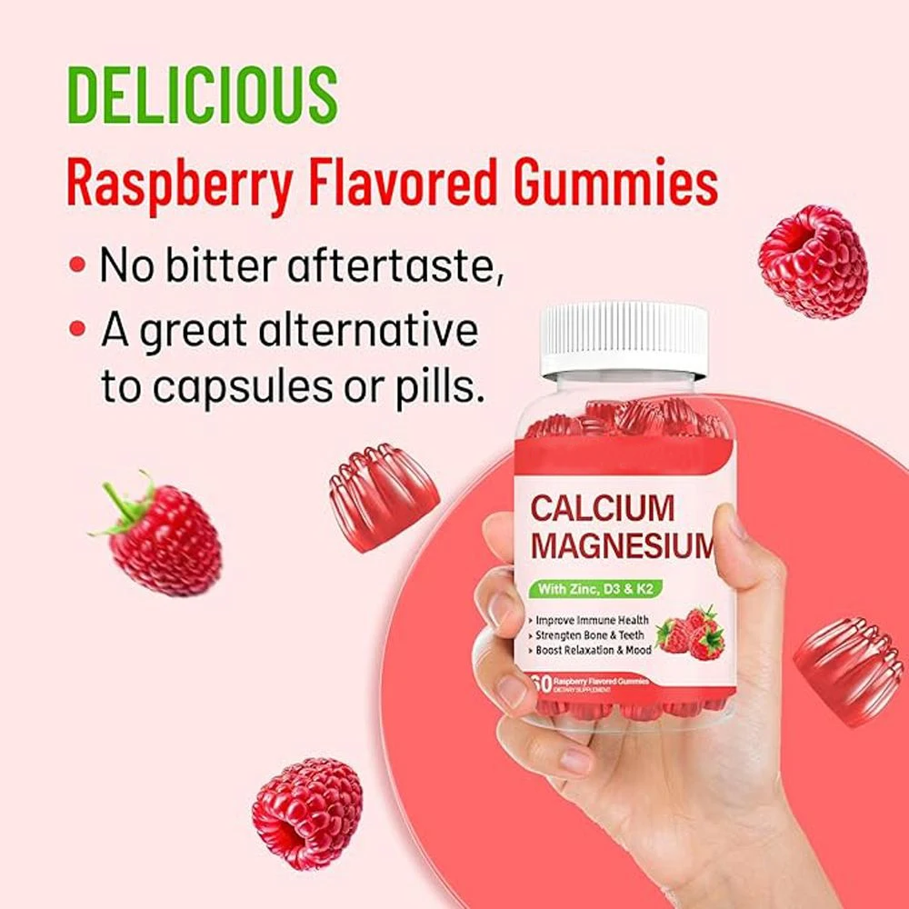 Calcium Magnesium Zinc Gummies with Vitamin D3 & K2, Magnesium Glycinate Potassium for Immune, Bone, Muscles, Calm Mood