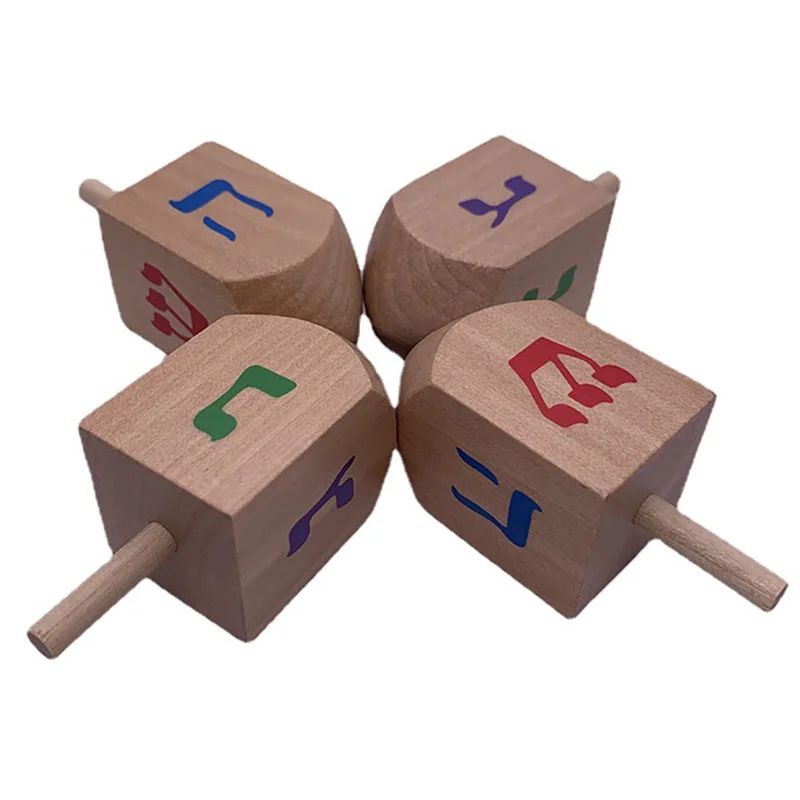 Custom printed logo Desktop Children Adult Relief Stress Dreidel Wooden Spins toy spinning top