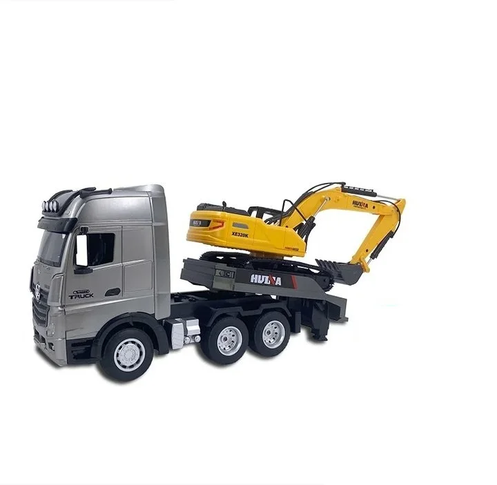 Huina 1522 kids 2.4g remote flatbed trailer and excavator combination vehicle 1/18 rc construction vehicle automatic deduction