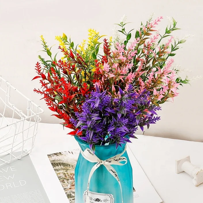 KEWEI 978 Direct Selling Artificial 7 Forks Wheat Ears Plastic Lavender Plant Bundle Wedding Decoration
