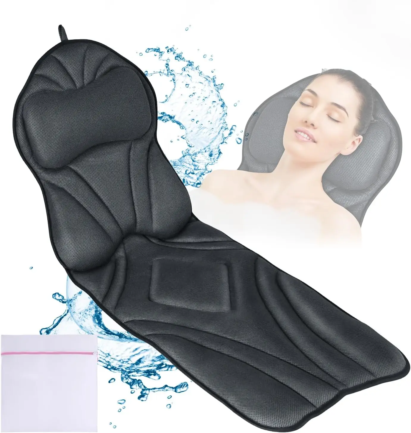 Full Body Bath Pillow Bathtub Cushion with Laundry Bag, Bathtub Pillow Luxury Bathtub Pillows for Head,Neck & Back
