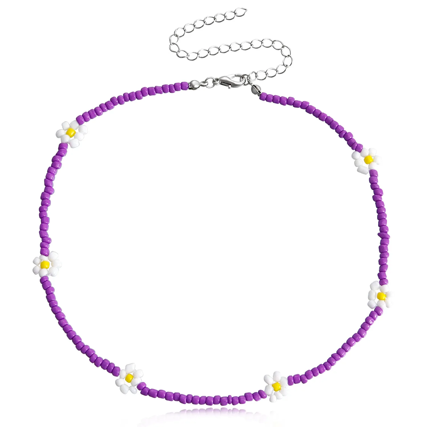 New Lovely Daisy Flower Colorful Beads Pearl Clavicle Choker Necklace for Women Girls Spring Summer Jewelry