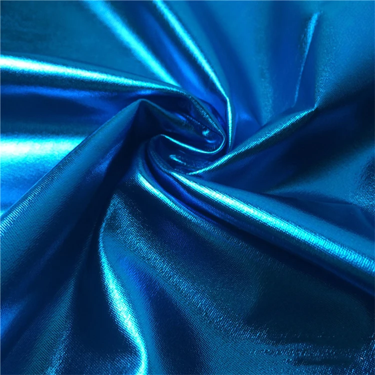 Wholesale Brocade Shinny Two Way Stretch 100 Polyester Knit Crystal Colorful Silk Lurex Metallic Foil Coated Fabric