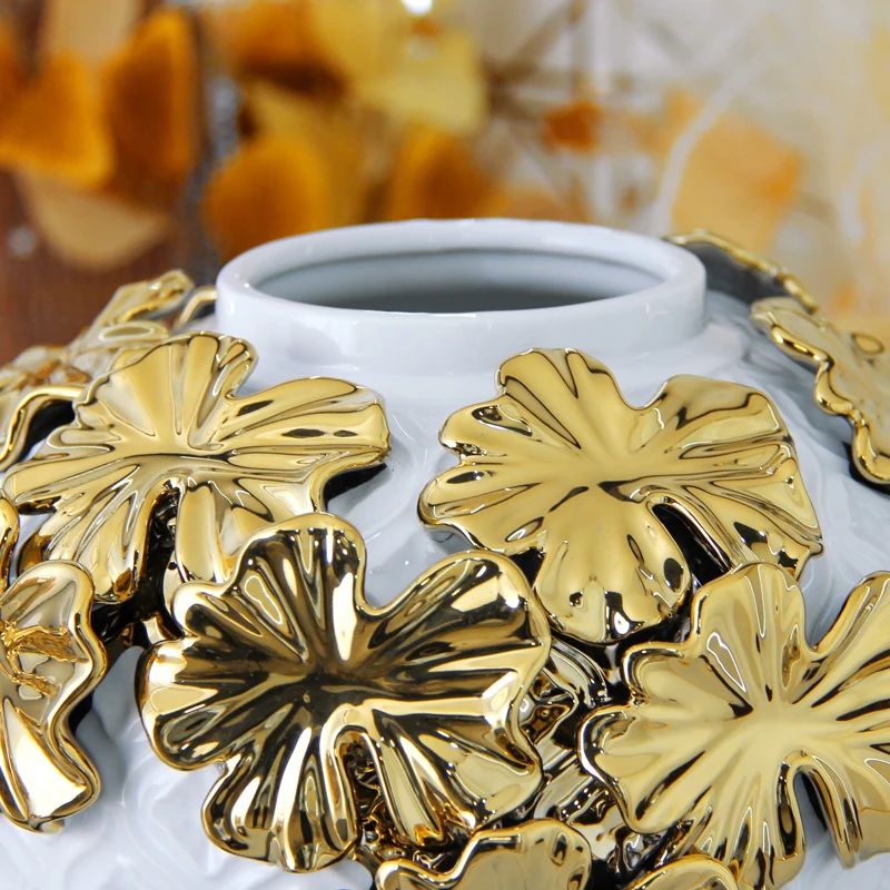 J244 Luxury decoration home decorative gold rose flower vase jar ceramic ginger jar for wedding centerpieces