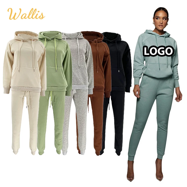 Fall Winter 2022 Women Clothing Casual Hoodies Sweatsuit Custom Logo Two Piece Pant Set Tracksuit Set
