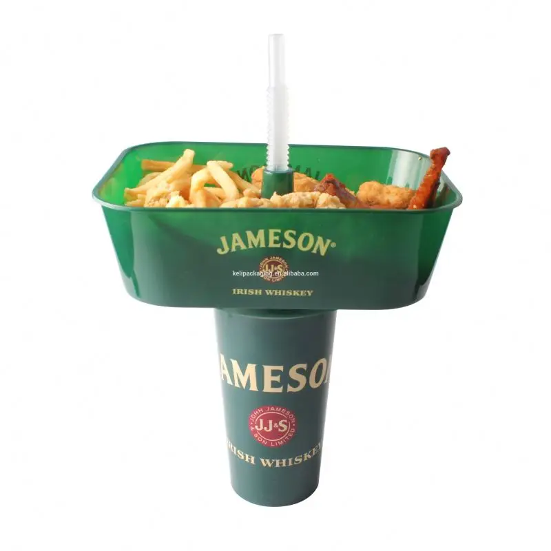 Innovative food tray grub tub with 32 OZ PP beverage cup popcorn and snack tray fit on different cups and bottles