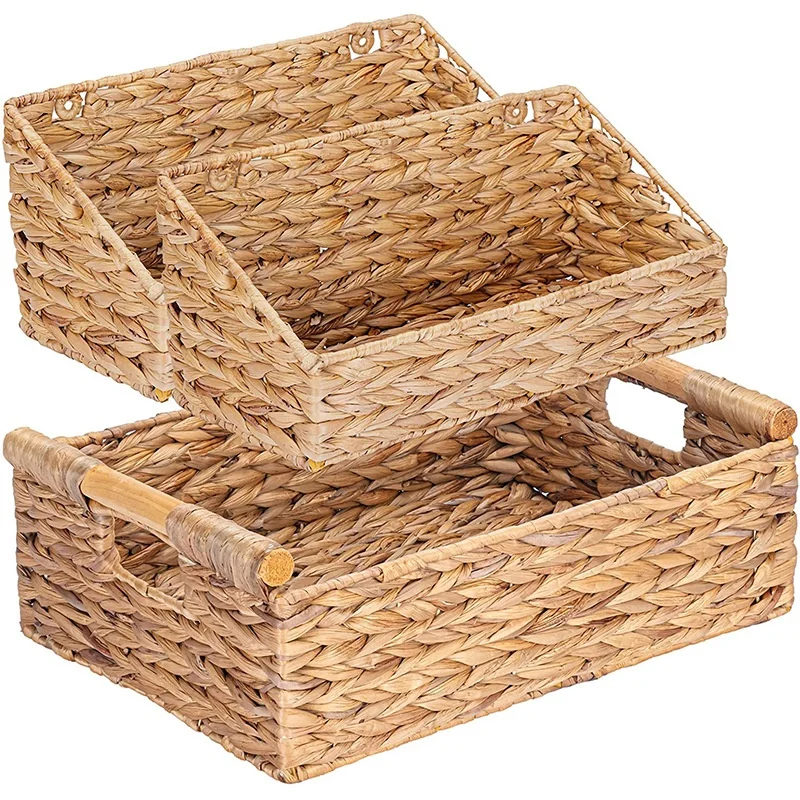 2022 new arrival rectangular water hyacinth woven basket storage straw woven basket