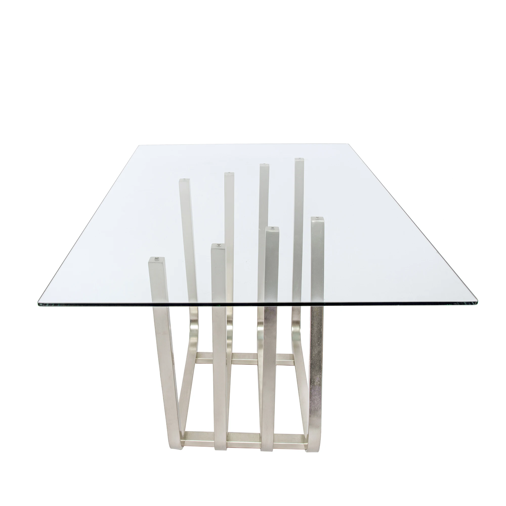 Modern New Design Home Dining Room Furniture Big Tempered Glass Top Stainless Steel Base Rectangle Dining Tables And Chairs Sets