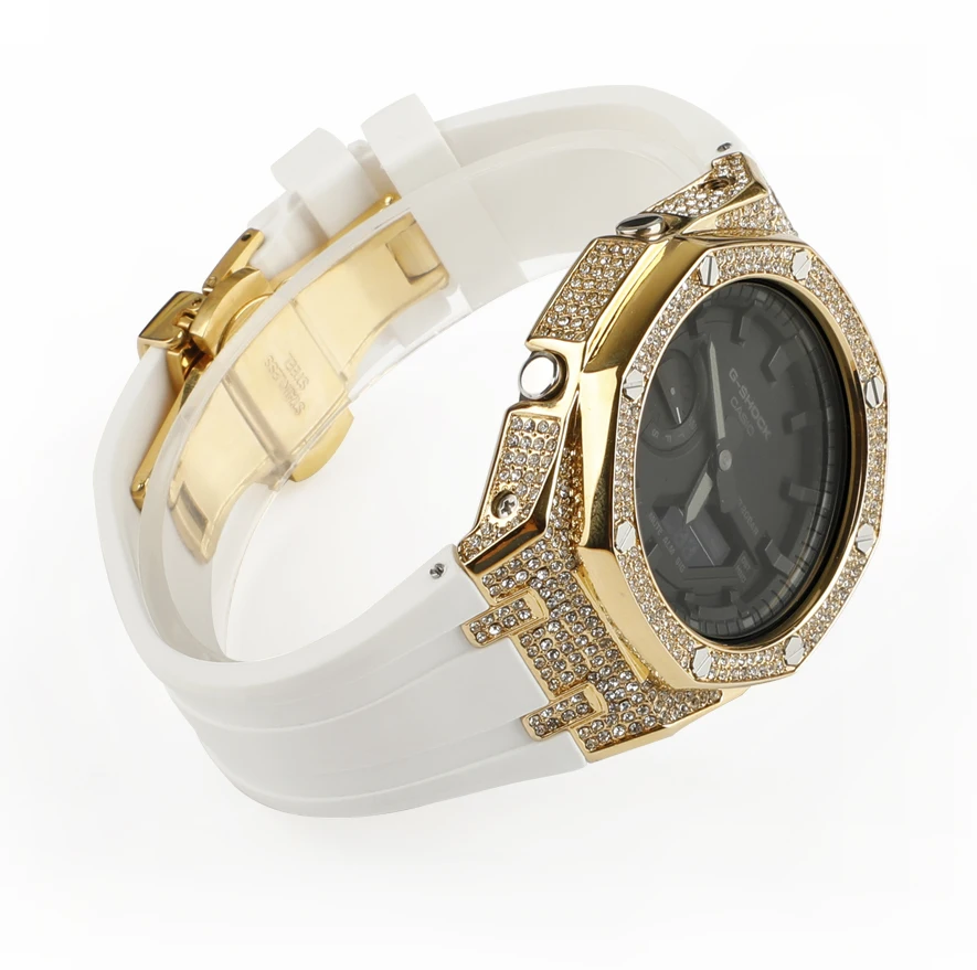 Compatible with G SHOCK GA-2100  Luxury Diamond case+ rubber strap resin watch band watch replacement