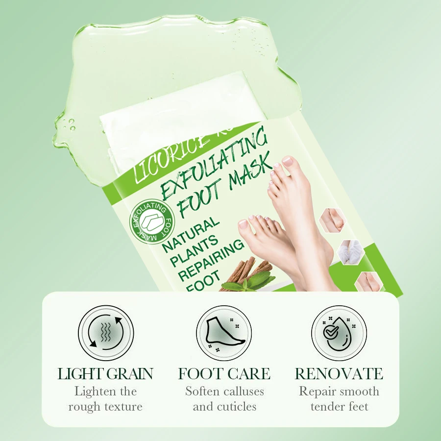 wholesale Dear She Natural Plant Licorice Root Exfoliating Foot Mask Repairing Peel Away Calluses Dead Skin Whitening Foot Skin