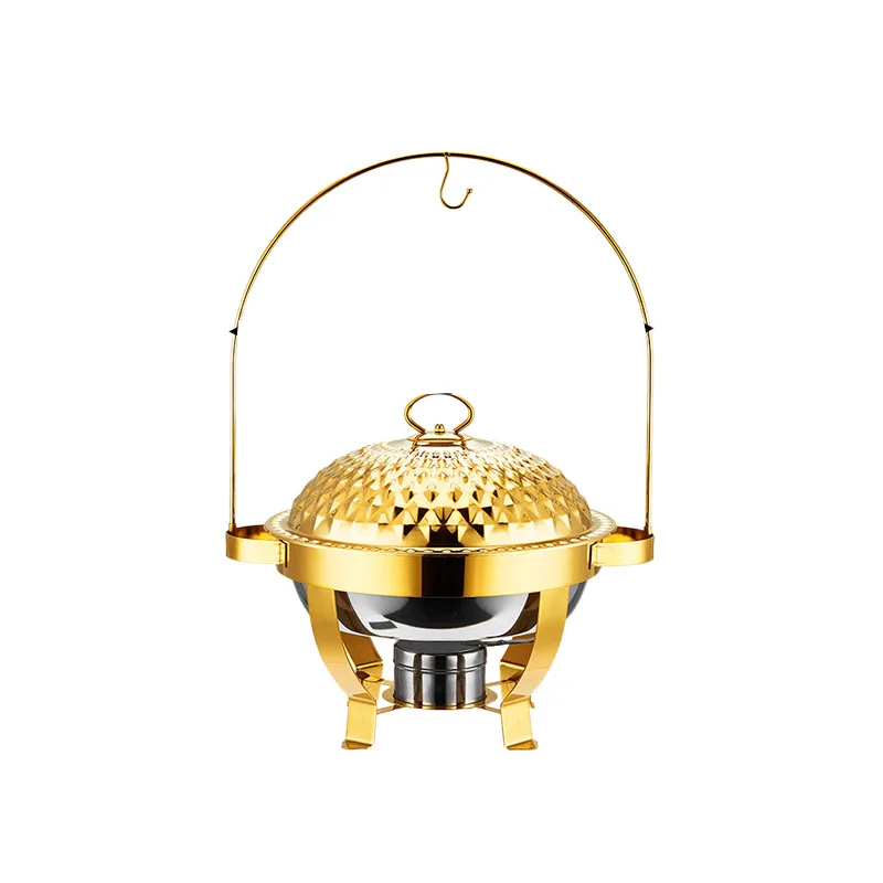 Household Hotel Round Stainless Steel 8L Heating Display Gold Luxury Food Display Warmer